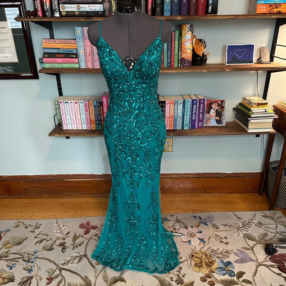 Teal Beaded Sherri Hill Gown